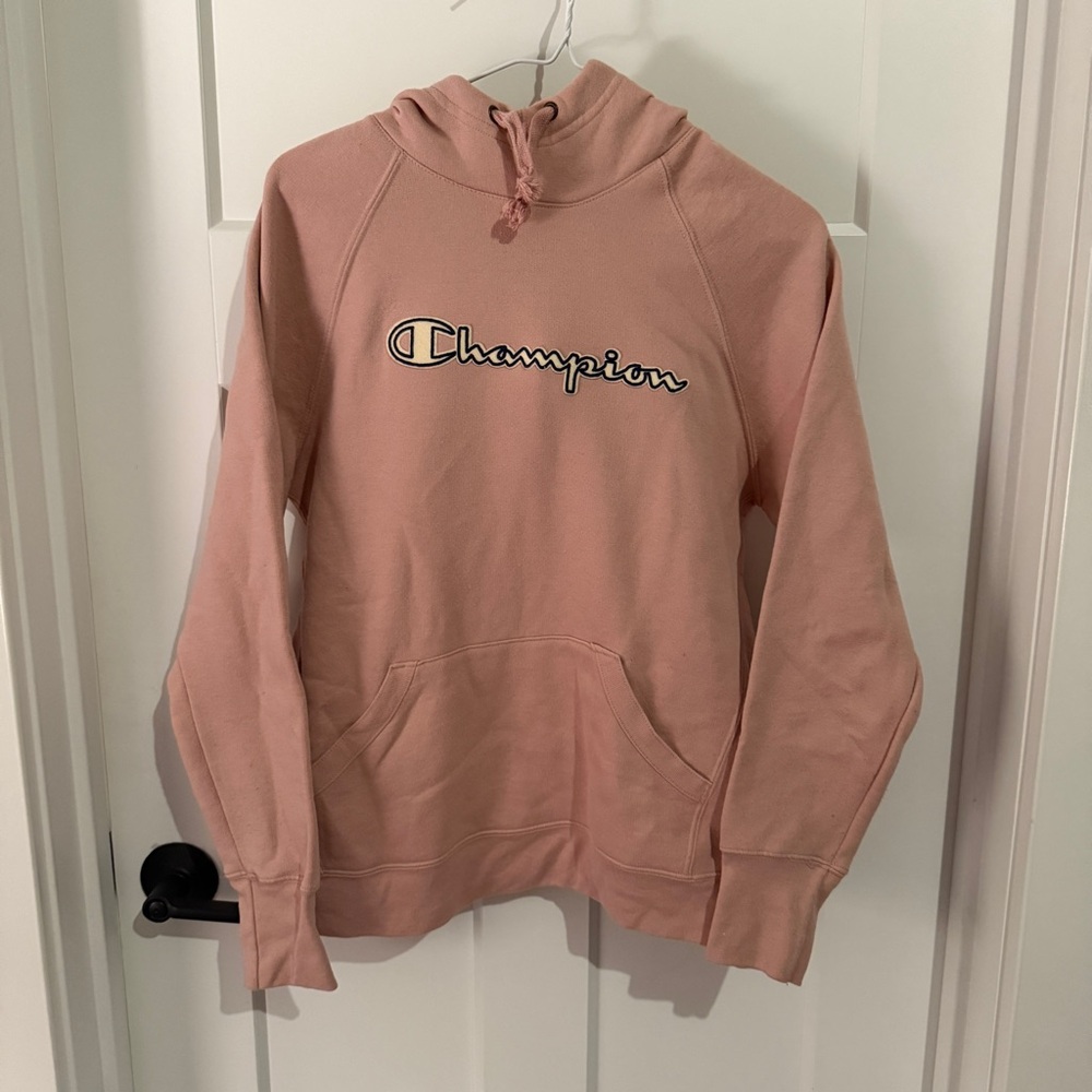 Champion Blush Pink with Cream and Navy Logo Hoodie